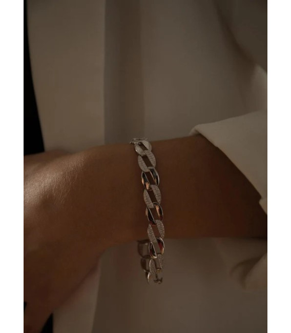 Pulsera eslabones plata ovalados con circonitas blancas LINEARGENT - 17986-P