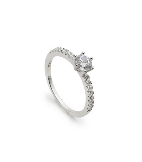 Anillo solitario fino de plata con mini circonitas LINEARGENT - 20043-R