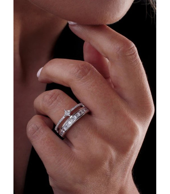 Anillo de Plata con Circonitas y Cuarzo Adamantino Lineargent - 18341-R