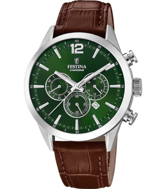 Reloj Hombre Crono Esfera Verde Correa Marrón FESTINA - F20542/8