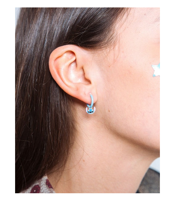 Aros Pendientes Stitch con Esmalte Azul Claro DISNEY - AG0102P
