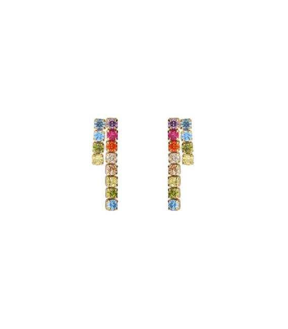 Pendientes cortos Riviera con cristales riviere multicolor en Plata - A5417-DT