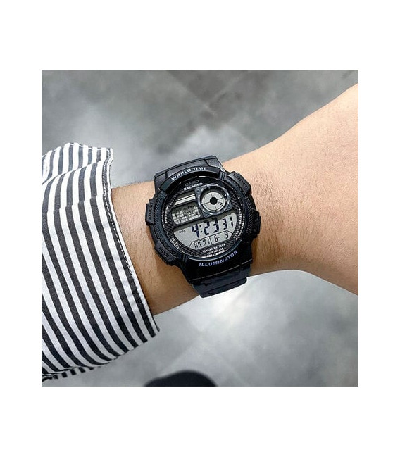 Reloj Redondo Digital Hora Mundial Collection Men Negro/Azul CASIO - AE-1000W-8AVEF
