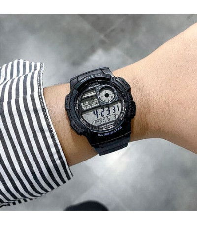 Reloj Redondo Digital Hora Mundial Collection Men Negro/Azul CASIO - AE-1000W-8AVEF