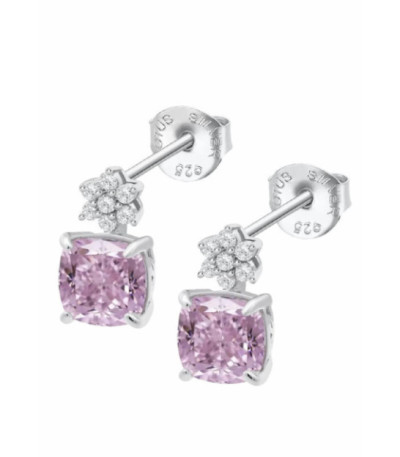 Pendientes con Flor de Circonitas Blancas y Circonita Cojín Rosa LOTUS SILVER - LP3903-4/1