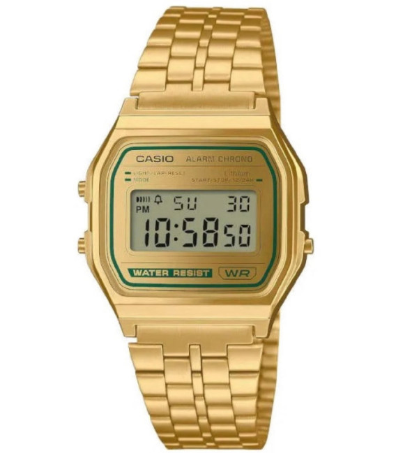 Reloj Unisex Retro Vintage Dorado Ribete Verde Brillo CASIO - A158WEGV-9AEF