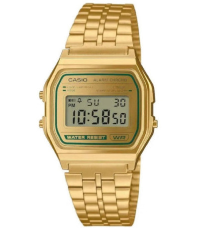 Reloj Unisex Retro Vintage Dorado Ribete Verde Brillo CASIO - A158WEGV-9AEF