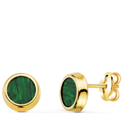 Pendientes Redondos Malaquita Oro 18k - 8567-M