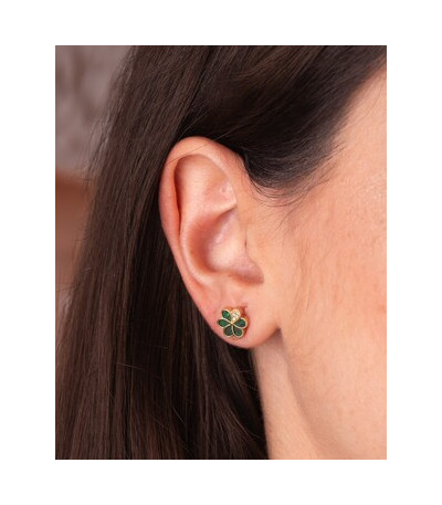 Pendientes Flor 6 Pétalos Malaquita y Circonitas Oro 18k - 22997