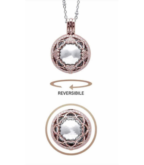 Llamador de Ángeles Bicolor Reversible con corazones y circonitas blancas - P20102