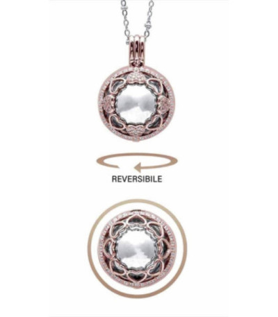 Llamador de Ángeles Bicolor Reversible con corazones y circonitas blancas - P20102