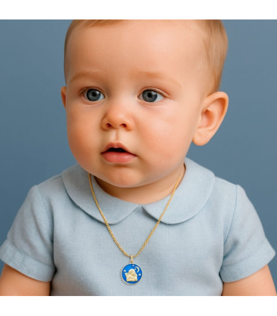 Medalla Esmaltada Azul de Angelito Oro 18K - 20874