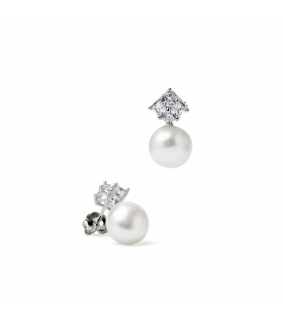 Pendientes Perla Estilo Tu y Yo con Circonitas - 19895-A