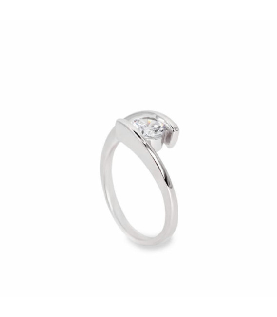 Anillo Fino de Plata Diseño Semiabierto con Circonita Central LINEARGENT - 20163-R