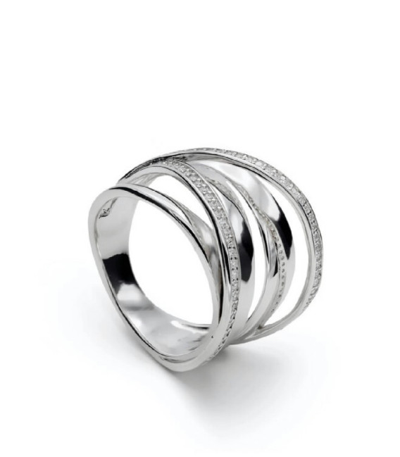 Anillo ancho diseño de múltiples raíles con circonitas LINEARGENT - 18662-R
