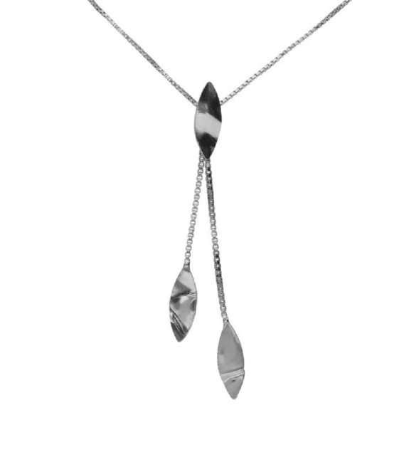 Collar largo textura hoja Alpina en Plata - A5461-HG