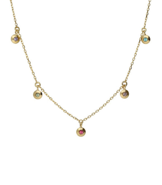 Collar corto textura círculo Bruma con cristal multicolor en Plata baño Oro - A5495-MDG