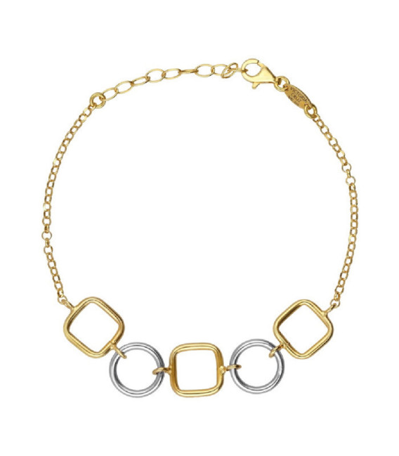 Pulsera bicolor círculo y cuadrado Nivola en Plata baño Oro y Rodio - A5511-BP