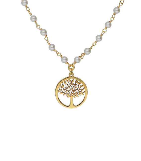 Collar corto árbol de la vida Sera con perla en Plata baño Oro - A5572-00DG