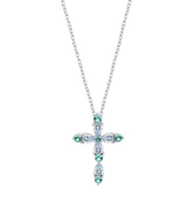 Collar Cruz Verde y Azul Claro LOTUS SILVER - LP3915-1/2