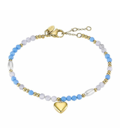 Pulsera Acero Chapado Corazón Perlas y Azul Turquesa LOTUS STYLE - LS2553-2/3