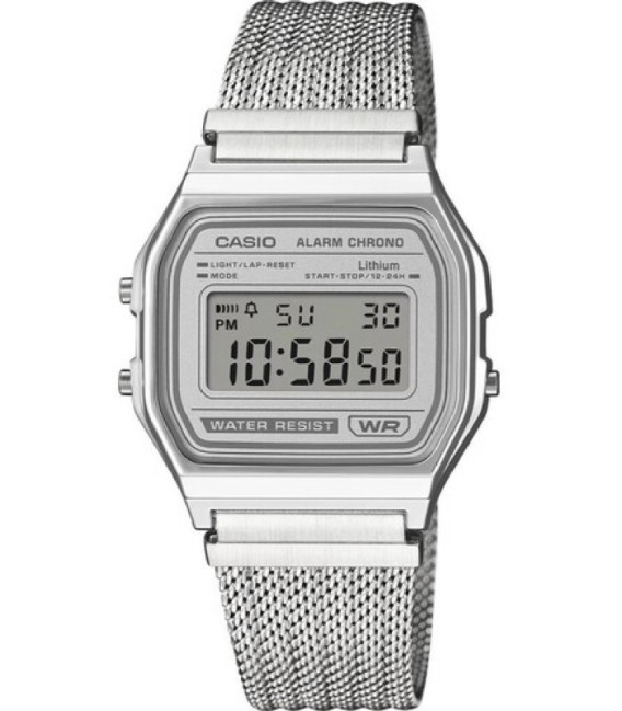Reloj Vintage Plateado Brillo Malla Milanesa CASIO - A158WEM-7EF