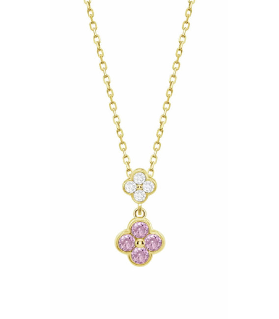Collar Plata Chapada Oro de Trébol 4 Hojas con Circonitas LOTUS SILVER - LP3932-1/2