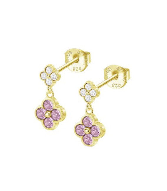 Pendientes Chapada Oro de Trébol 4 Hojas con Circonitas LOTUS SILVER - LP3932-4/2