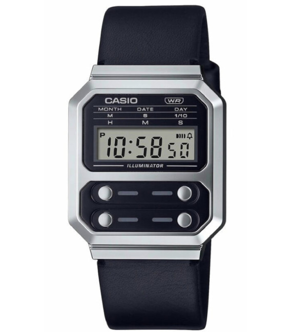 Reloj Unisex Plateado Correa Negra Cuero Tribute Alien CASIO - A100WEL-1AEF