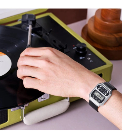 Reloj Unisex Plateado Correa Negra Cuero Tribute Alien CASIO - A100WEL-1AEF