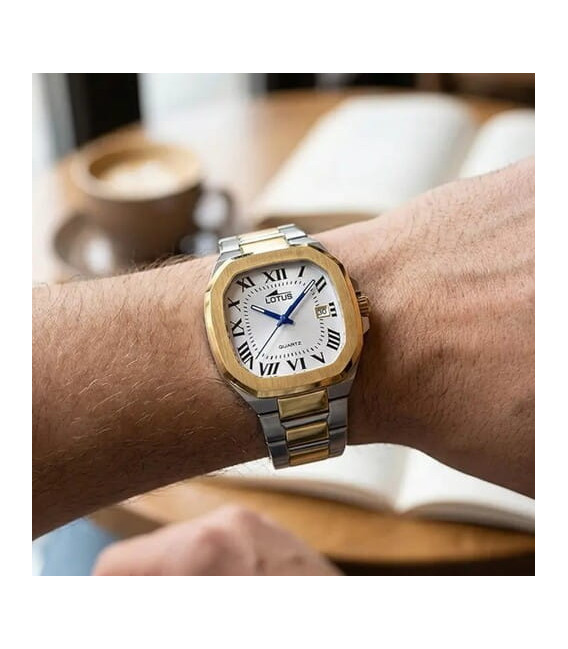 Reloj Hombre Square Series Cuadrado Bicolor Esfera Blanca LOTUS - 19048/1