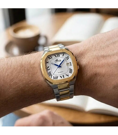 Reloj Hombre Square Series Cuadrado Bicolor Esfera Blanca LOTUS - 19048/1