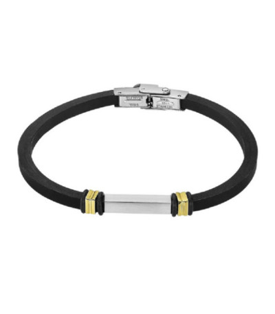 Pulsera Caballero Acero Bicolor y Cuero Negro LOTUS STYLE - LS2536-2/2