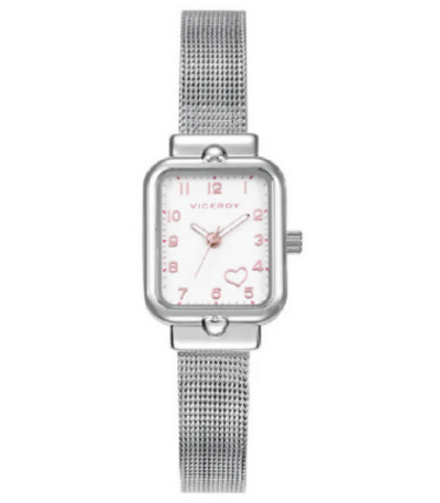 Reloj Niña Rectangular Acero Malla Milanesa Corazón VICEROY - 401332-05