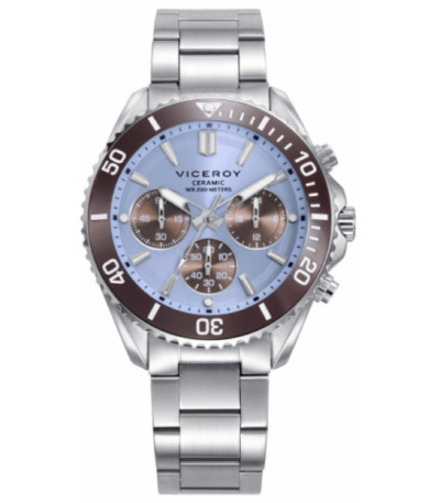 Reloj Hombre Crono Acero y Cerámica Esfera Azul Celeste y Marrón VICEROY - 41179-37