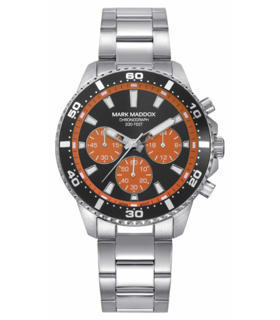 Reloj Hombre Crono Acero Esfera Negro y Naranja Mission MARK MADDOX - HM0157-56