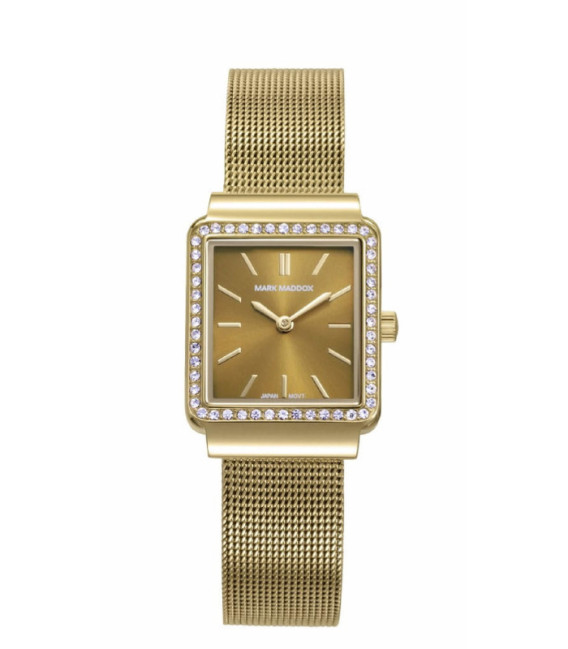 Reloj Mujer Dorado Rectangular Esfera Marrón Malla Dorada Alfama MARK MADDOX - MM0144-27
