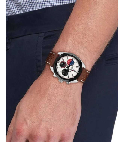 Reloj Cronómetro Hombre Esfera Blanca Correa Marrón Hudson Tommy Hilfiger - 1710765