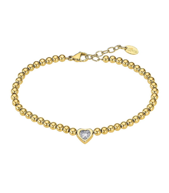 Pulsera Acero Dorado Bolas y Corazón de Piedra Blanca LOTUS STYLE - LS2559-2/2