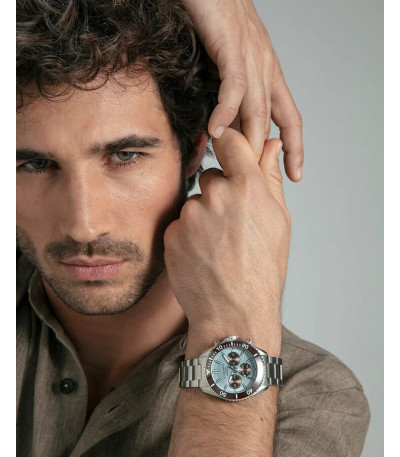 Reloj Hombre Crono Acero y Cerámica Esfera Azul Celeste y Marrón VICEROY - 41179-37