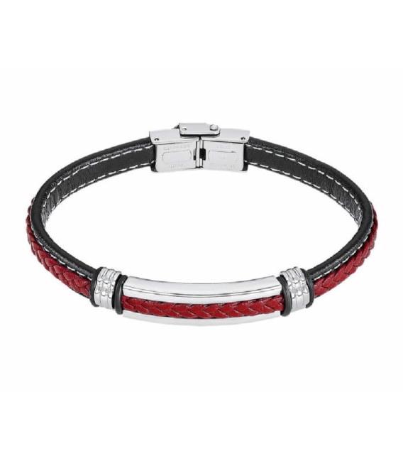 Pulsera Caballero Acero Cuero Negro y Rojo Silent Impact LOTUS STYLE - LS2638-2/2