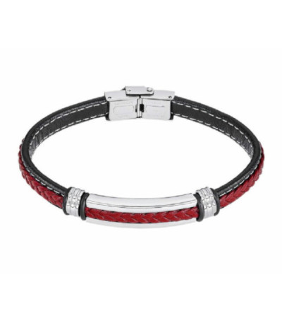 Pulsera Caballero Acero Cuero Negro y Rojo Silent Impact LOTUS STYLE - LS2638-2/2
