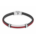 Pulsera Caballero Acero Cuero Negro y Rojo Silent Impact LOTUS STYLE - LS2638-2/2