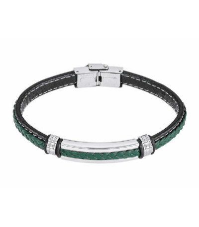 Pulsera Caballero Acero Cuero Negro y Verde Silent Impact LOTUS STYLE - LS2638-2/4