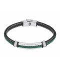 Pulsera Caballero Acero Cuero Negro y Verde Silent Impact LOTUS STYLE - LS2638-2/4