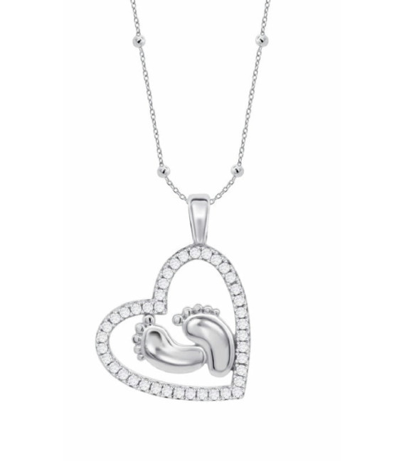 Collar con Pies de Bebé en Corazón y Circonitas Blancas LOTUS SILVER - LP3973-1/1