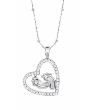 Collar con Pies de Bebé en Corazón y Circonitas Blancas LOTUS SILVER - LP3973-1/1