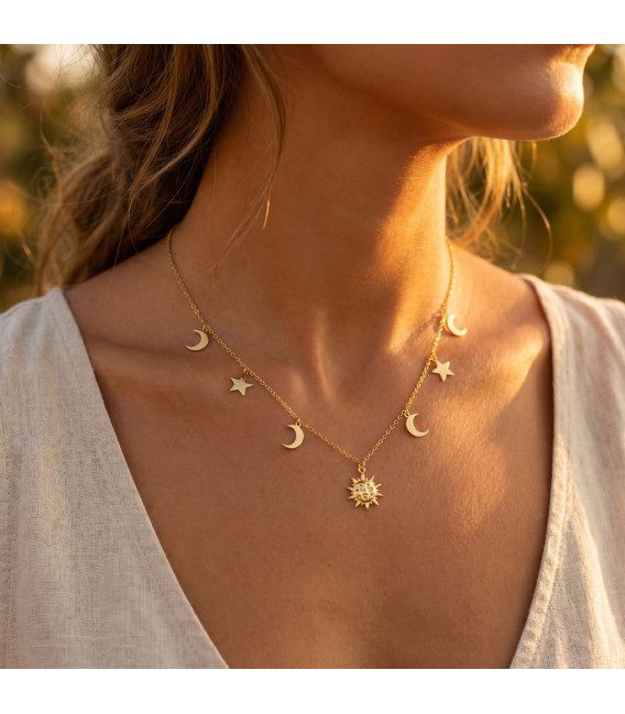 Collar para mujer con colgantes en acero dorado LOTUS STYLE - LS2734-1/1