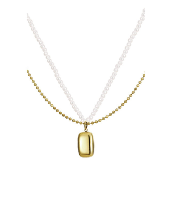 Collar gargantilla doble con perlitas de acero dorado LOTUS STYLE - LS2789-1/1