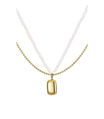 Collar gargantilla doble con perlitas de acero dorado LOTUS STYLE - LS2789-1/1